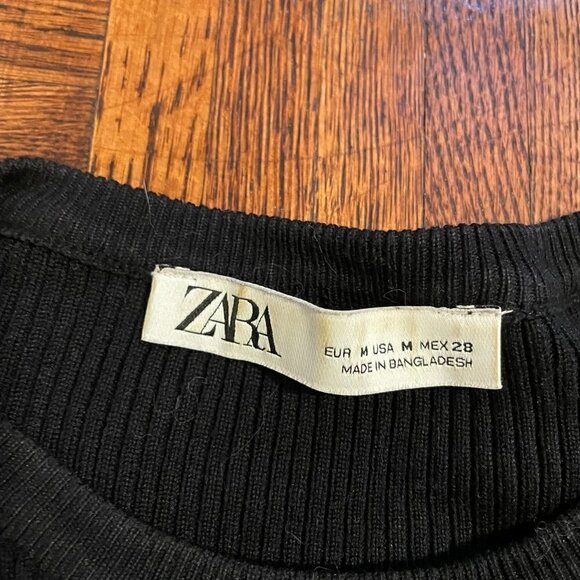 Zara Sweaters Women's Medium Black Crew Neck Long Sleeves Pullover Modern Style - Picture 2 of 2